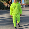 Neon Green Style Men's Fashion Tracksuit Solid 2 Pieces Long Sleeve Hoody+Loose Swearpants Casual Sportsuit Men 2019 Newest OMSJ