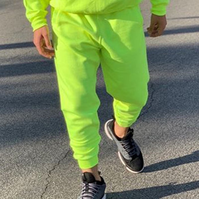 Neon Green Style Men's Fashion Tracksuit Solid 2 Pieces Long Sleeve Hoody+Loose Swearpants Casual Sportsuit Men 2019 Newest OMSJ
