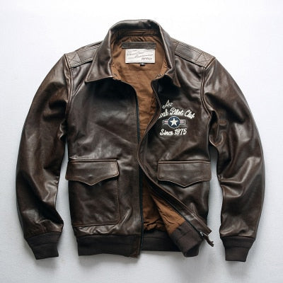 A19H1  Read Description! Asian size air force flight A2 pilot cow leather jacket genuine cowhide flying tiger leather jacket