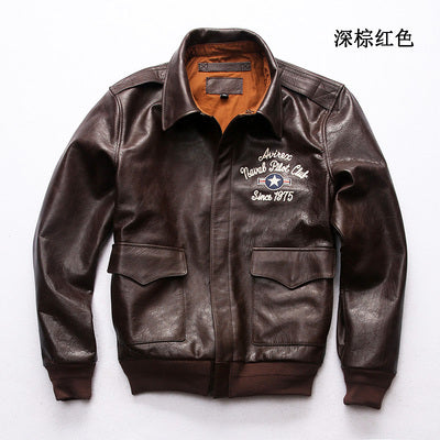 A19H1  Read Description! Asian size air force flight A2 pilot cow leather jacket genuine cowhide flying tiger leather jacket