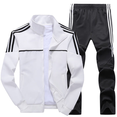 Autumn New Men Tracksuit Casual Solid Striped Zipper Sets Two Pieces Jackets + Pants 2020 Male Sportswear Sporting Suits Outwear