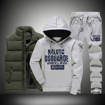 Men's Winter Tracksuits Casual Sportswear Sweatshirts Mens Set 3 Pieces Warm Vest Sweatpants Hoodie Letter Printed Plus Size 5XL
